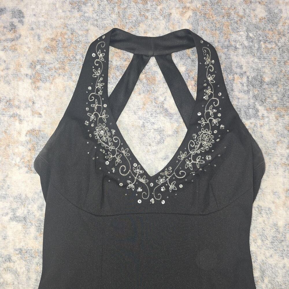 VTG y2k Jane & Johnny Slip Dress 4 Black Halter Beaded Maxi Formal Prom Party - Picture 2 of 12